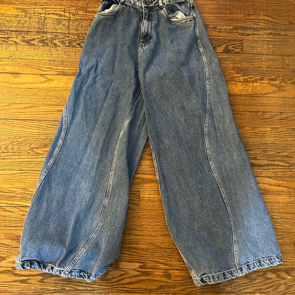Wide-Leg Blue Denim Jeans